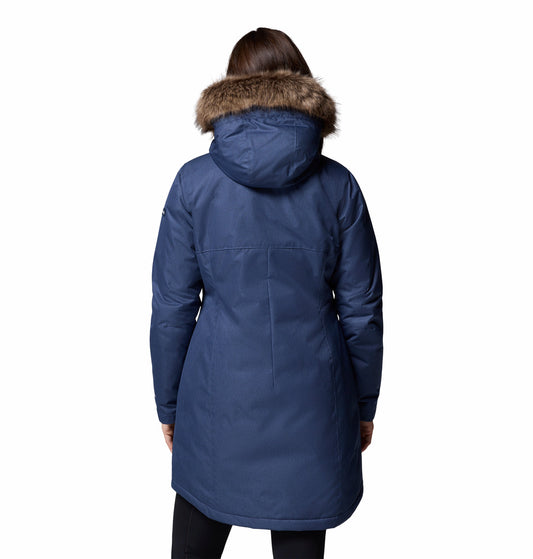 Columbia Women Navy Blue Omni-Heat Reflective Suttle Mountain Long Hooded Down Jacket (Plus Size)