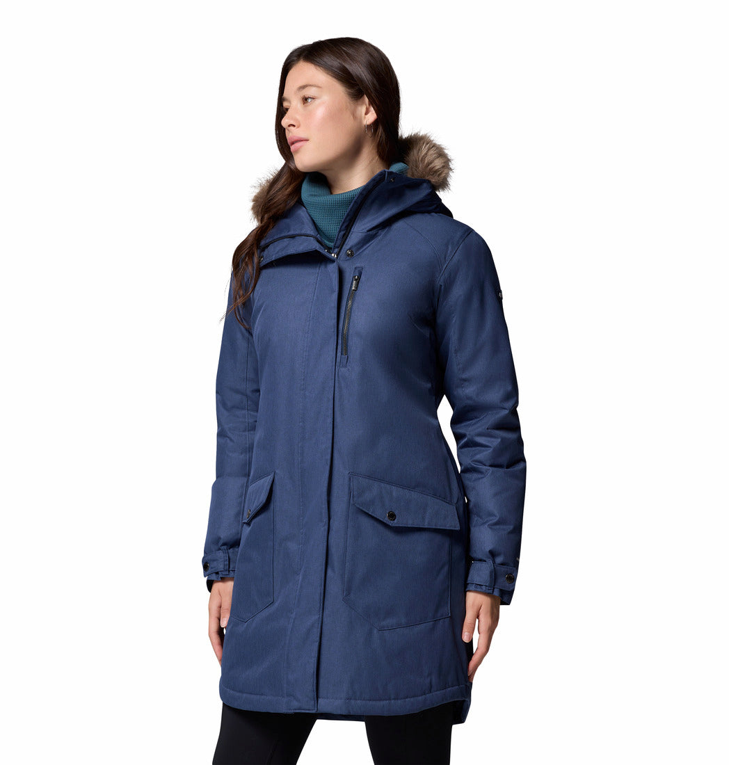 Columbia Women Navy Blue Omni-Heat Reflective Suttle Mountain Long Hooded Down Jacket (Plus Size)