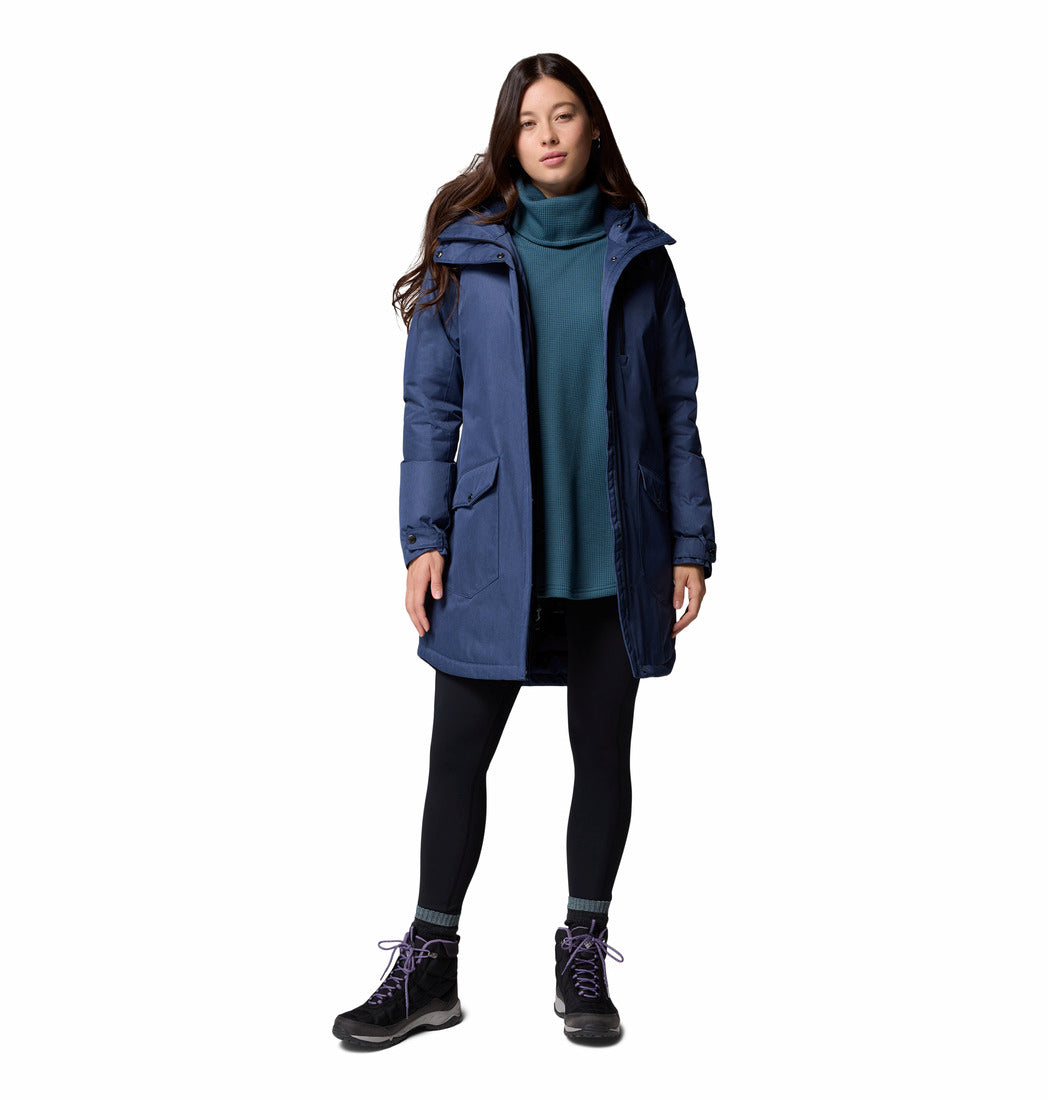 Columbia Women Navy Blue Omni-Heat Reflective Suttle Mountain Long Hooded Down Jacket (Plus Size)