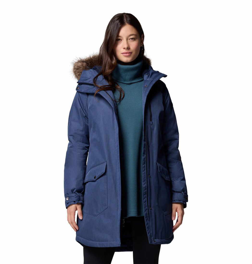 Columbia Women Navy Blue Omni-Heat Reflective Suttle Mountain Long Hooded Down Jacket (Plus Size)