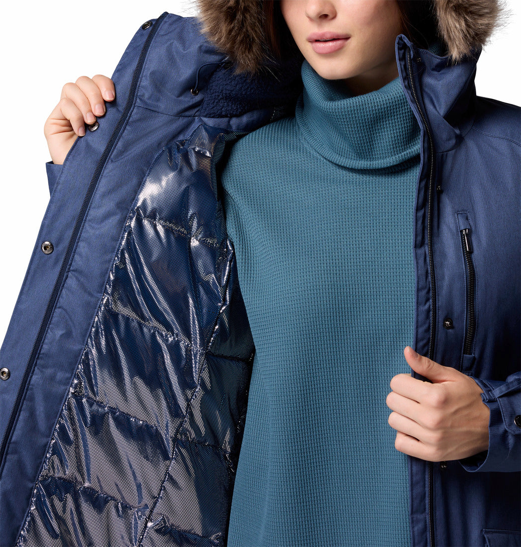 Columbia Women Navy Blue Omni-Heat Reflective Suttle Mountain Long Hooded Down Jacket (Plus Size)