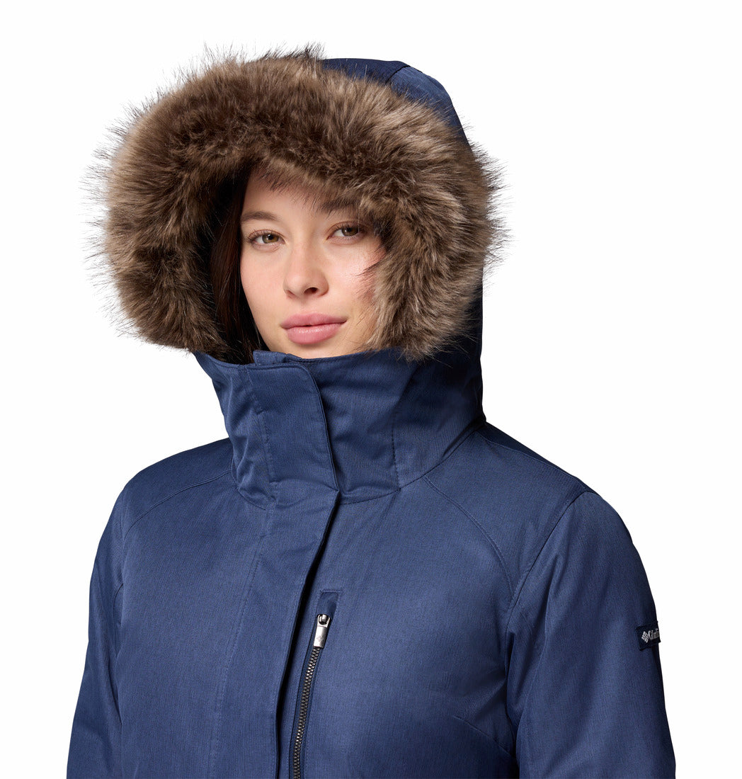 Columbia Women Navy Blue Omni-Heat Reflective Suttle Mountain Long Hooded Down Jacket (Plus Size)