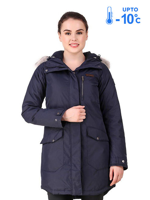 Columbia Women Navy Blue Suttle Mountain Long Insulated Jacket