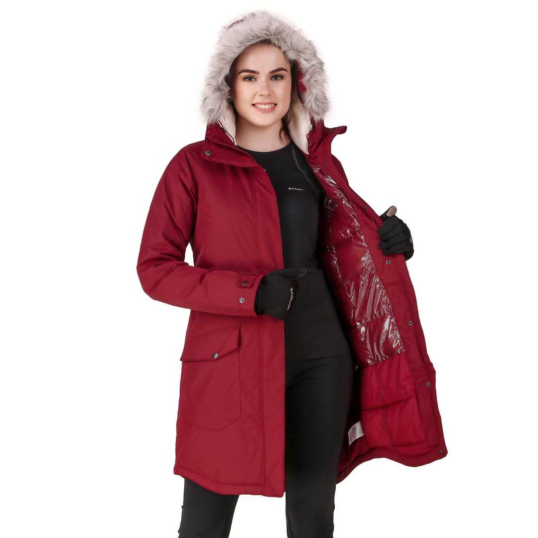 Columbia Women Red Omni-Heat Reflective Suttle Mountain Long Insulated Jacket