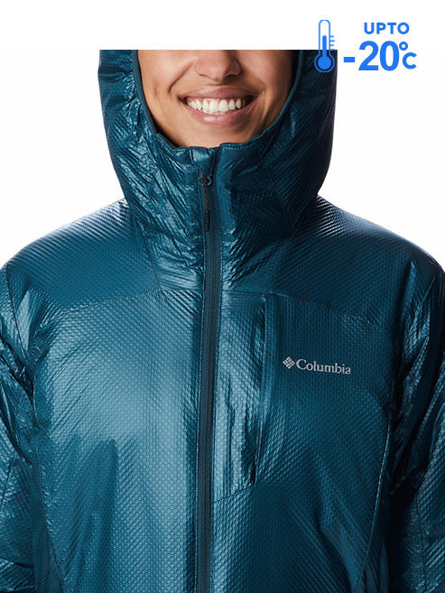 Columbia Women Blue Omni-Heat Inifnity Arch Rock Double Wall Elite Hooded Down Jacket