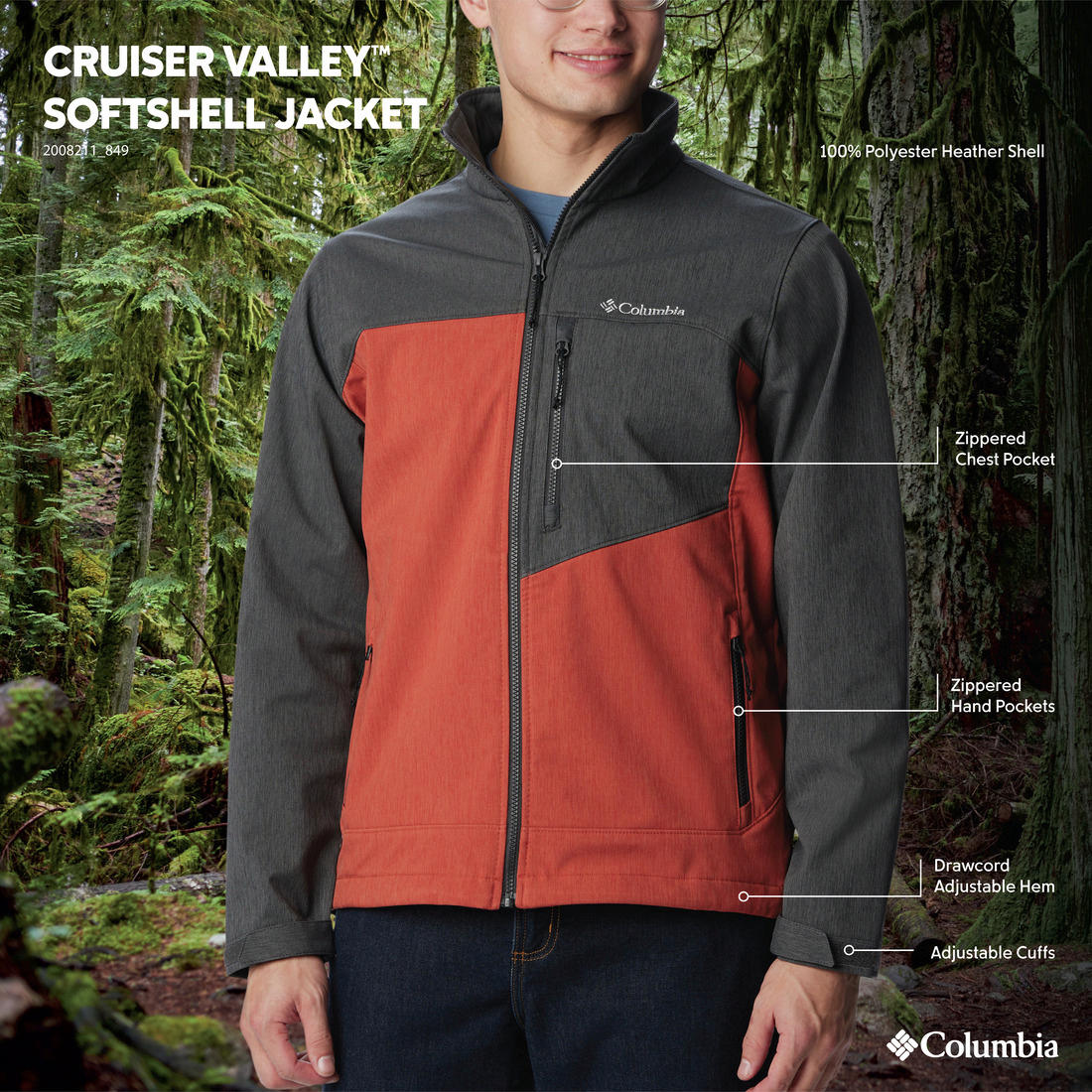 Columbia Men Orange Cruiser Valley Softshell Jacket