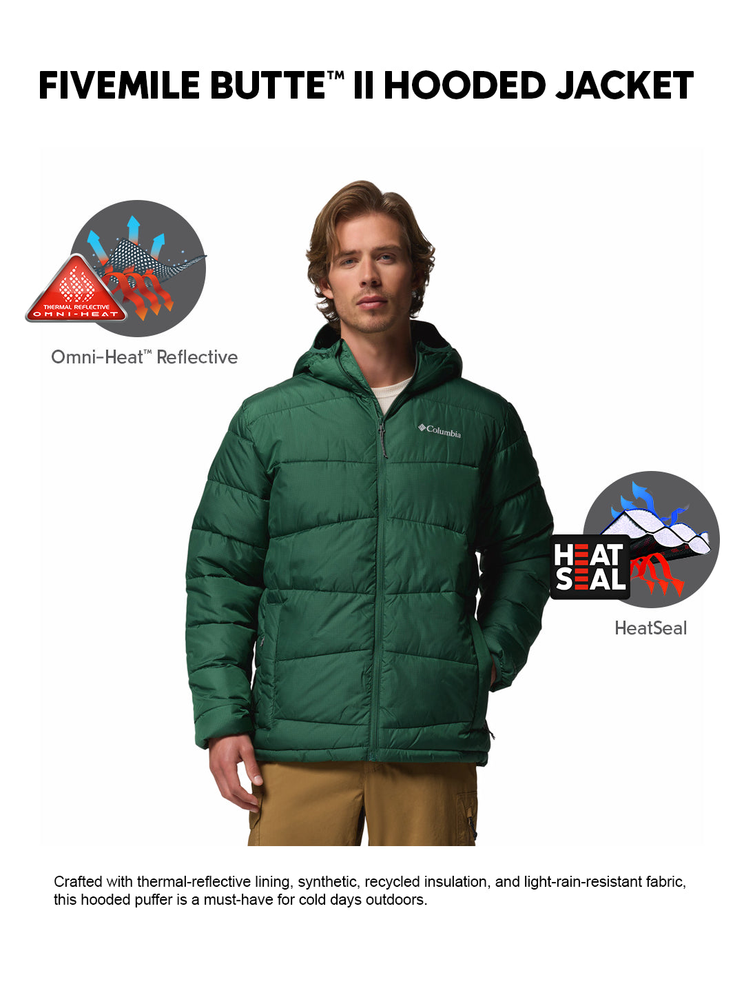 Columbia Men Green OmniHeat Reflective Fivemile Butte II Down Jacket