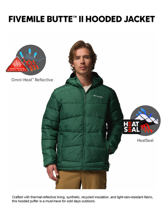Columbia Men Green Omni-Heat Reflective Fivemile Butte II Hooded Down Jacket