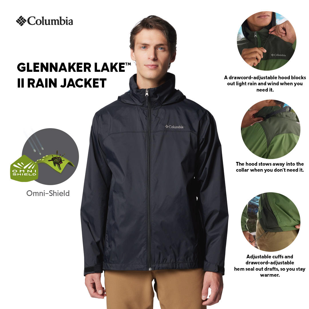 Columbia Mens Black Glennaker Lake II Rain Jacket
