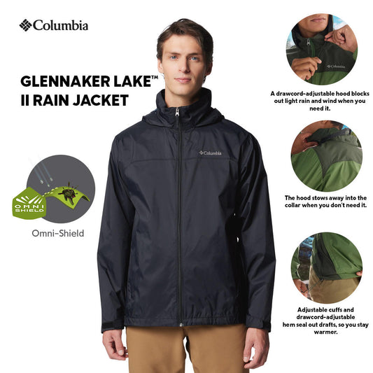 Columbia Mens Black Glennaker Lake II Rain Jacket