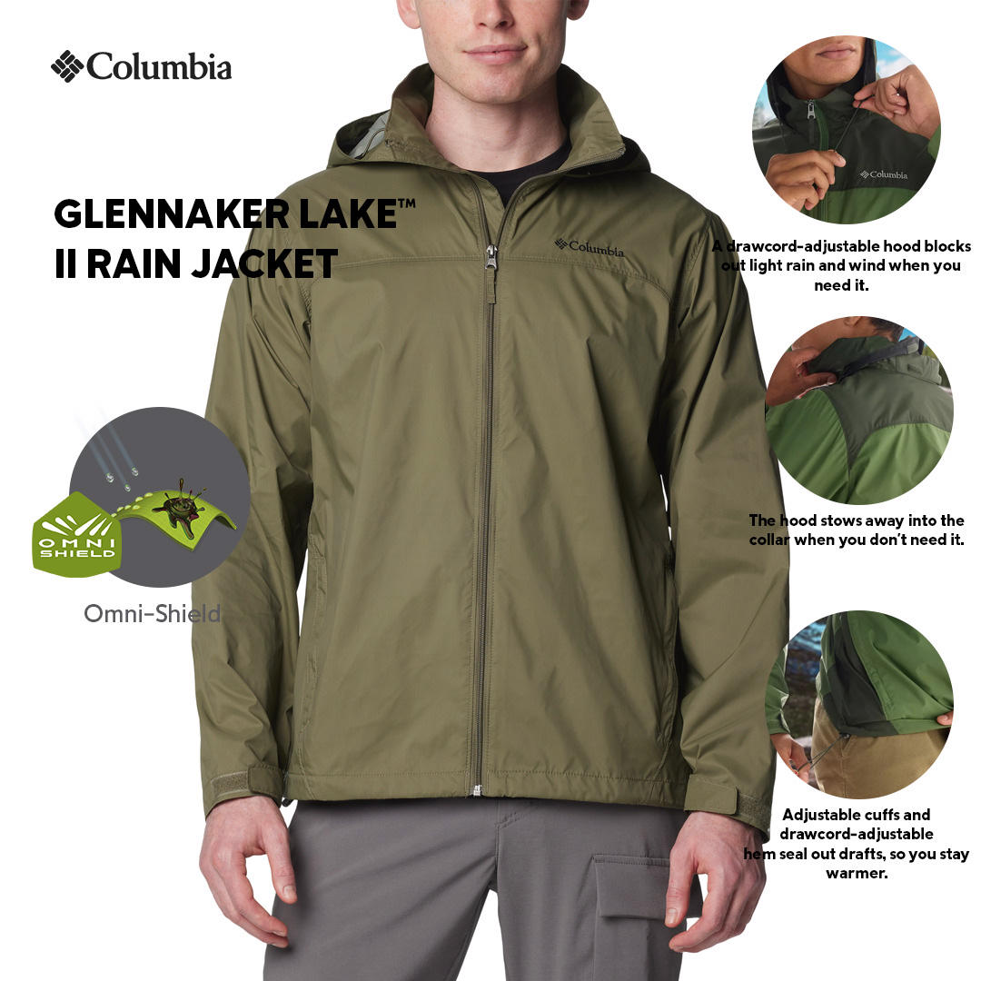 Columbia Mens Green Glennaker Lake II Rain Jacket