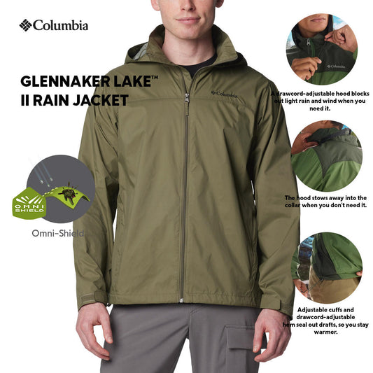Columbia Mens Green Glennaker Lake II Rain Jacket