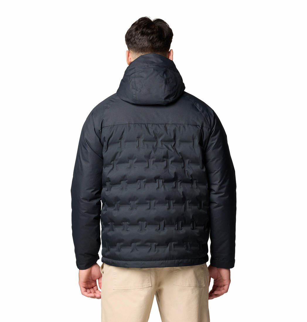 A Men Wearing Columbia Men Black Grand Trek III Down Hooded Jacket