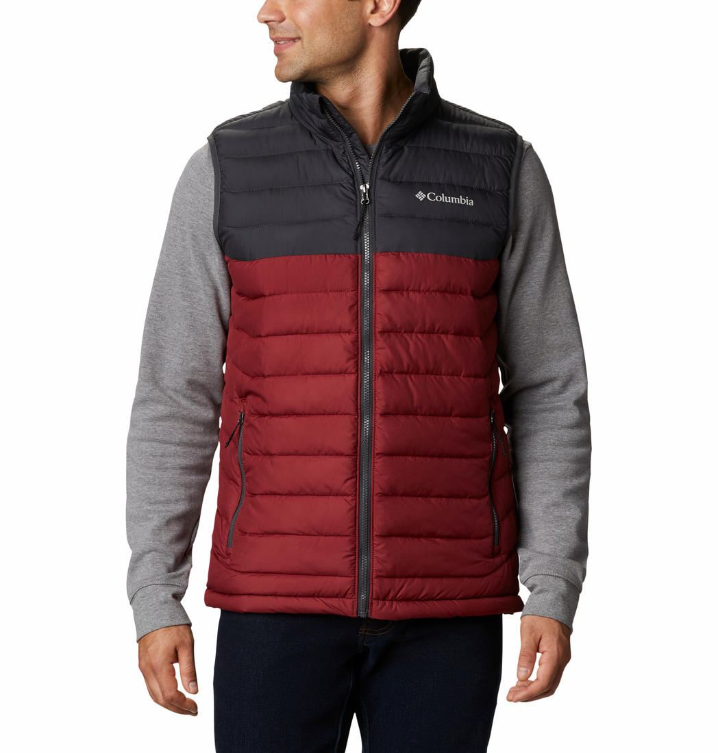 A Men Wearing Columbia Men Red Powder Lite Vest