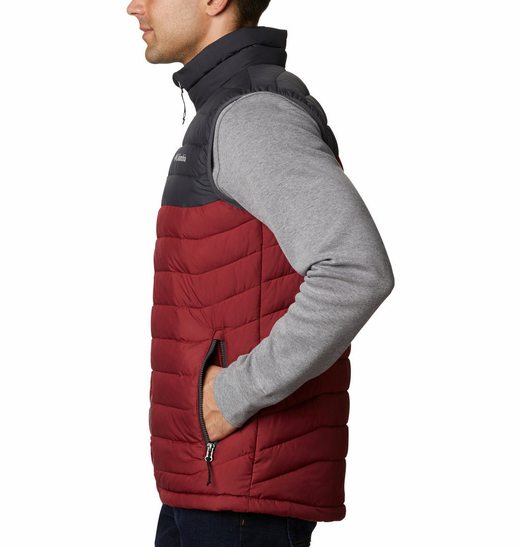 A Men Wearing Columbia Men Red Powder Lite Vest