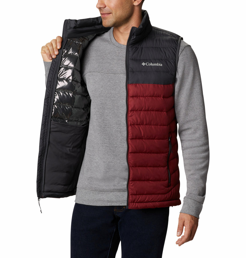 A Men Wearing Columbia Men Red Powder Lite Vest