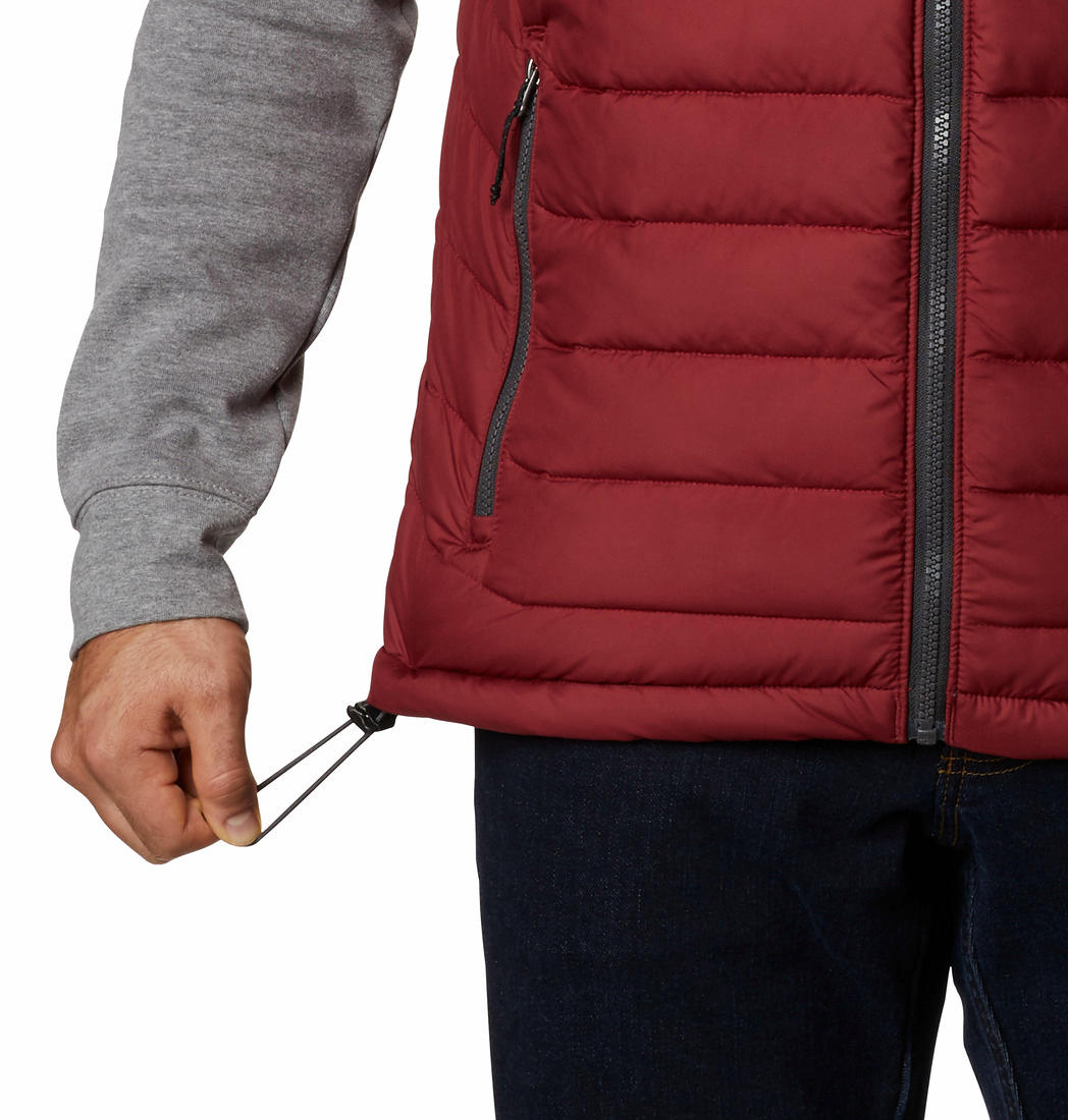 A Men Wearing Columbia Men Red Powder Lite Vest
