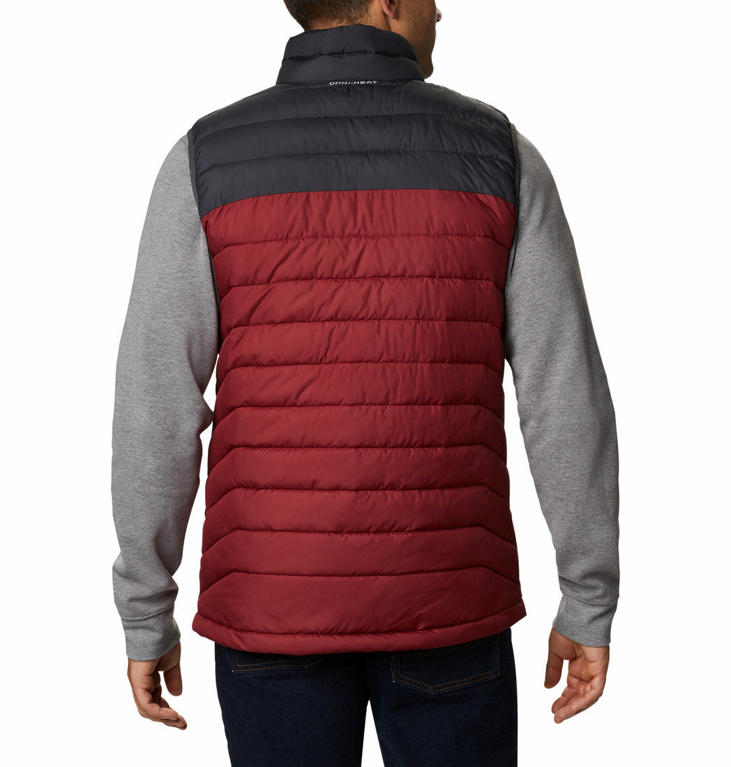 A Men Wearing Columbia Men Red Powder Lite Vest