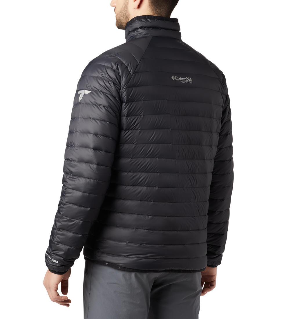 A Men Wearing Columbia Men Black Alpha Trail Down Jacket