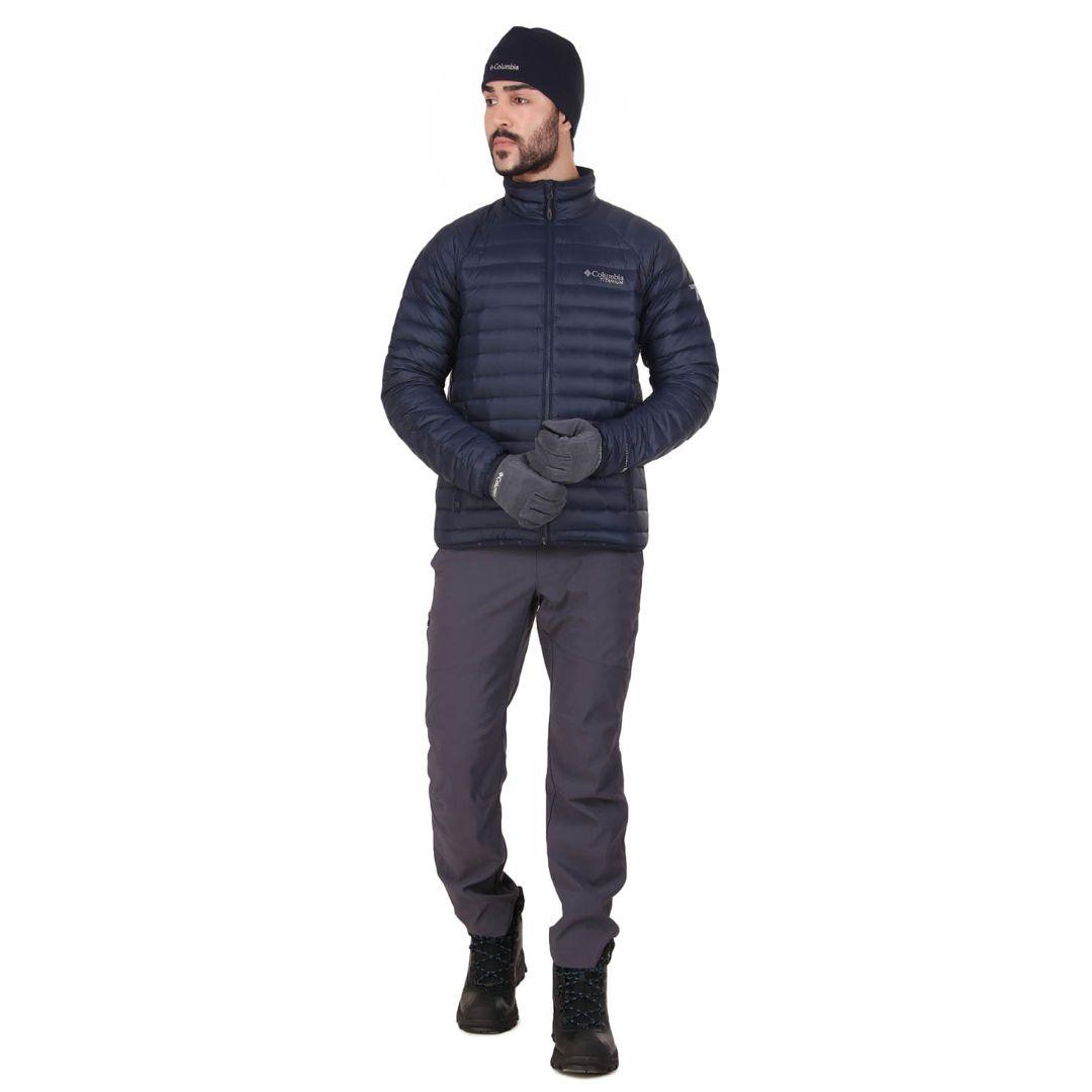 A Men Wearing Columbia Men Blue Alpha Trail Down Jacket