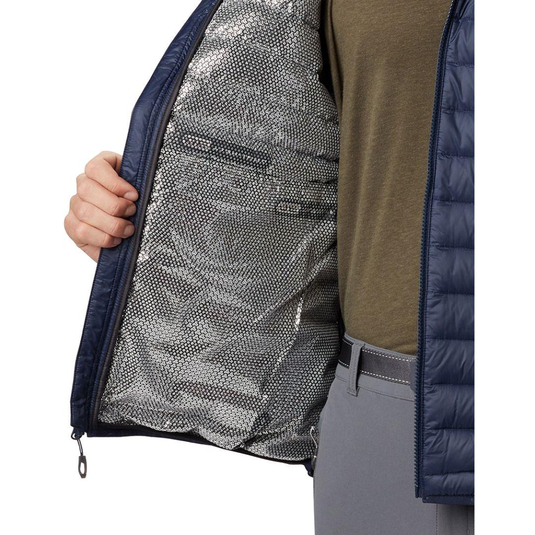 A Men Wearing Columbia Men Blue Alpha Trail Down Jacket