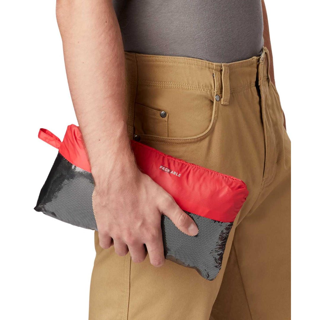 A Men Wearing Columbia Men Red Alpha Trail Down Jacket