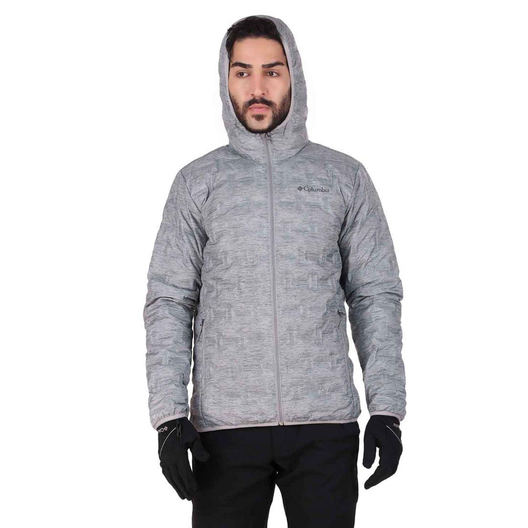 A Men Wearing Columbia Men Grey Delta Ridge Down Hooded Jacket