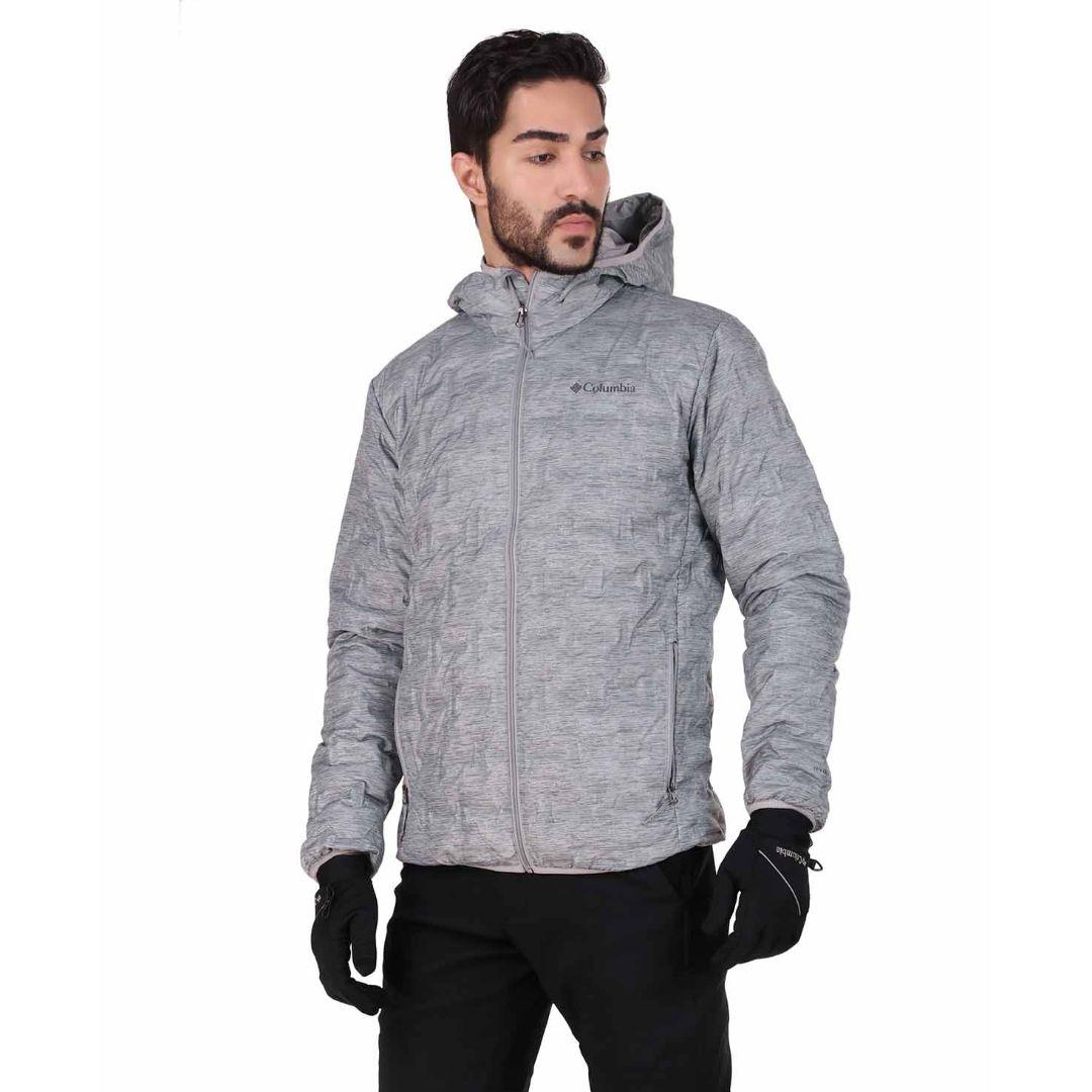 A Men Wearing Columbia Men Grey Delta Ridge Down Hooded Jacket