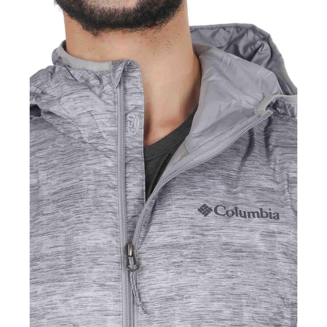 A Men Wearing Columbia Men Grey Delta Ridge Down Hooded Jacket