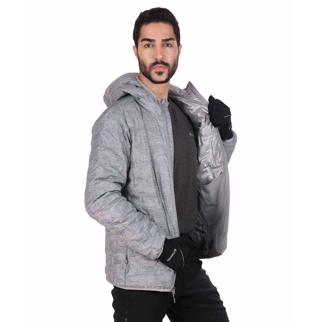 A Men Wearing Columbia Men Grey Delta Ridge Down Hooded Jacket