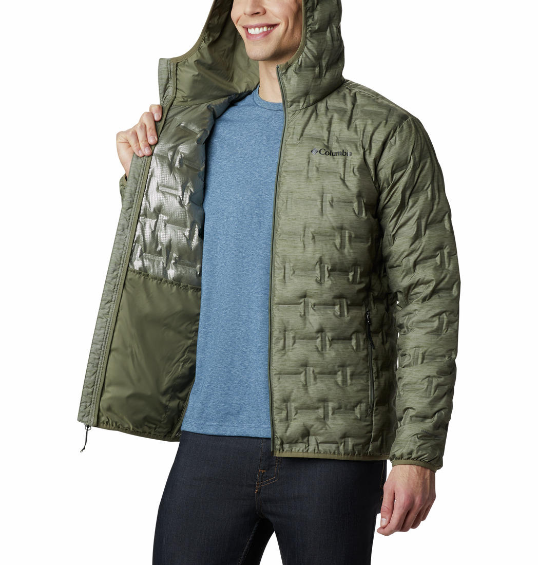 A Men Wearing Columbia Men Green Delta Ridge Down Hooded Jacket
