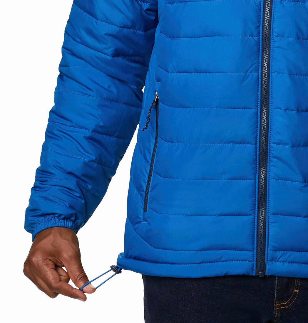 A Men Wearing Columbia Men Blue Powder Lite Jacket
