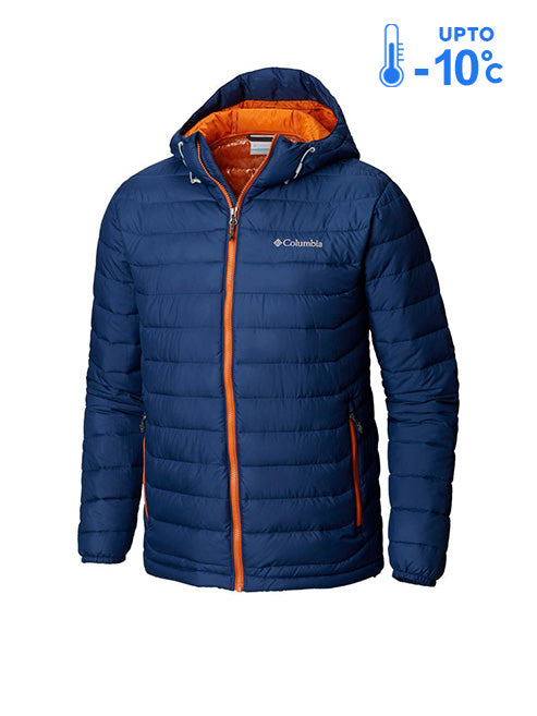 Columbia Men Blue Omni-Heat Reflective Powder Lite Hooded Down Jacket