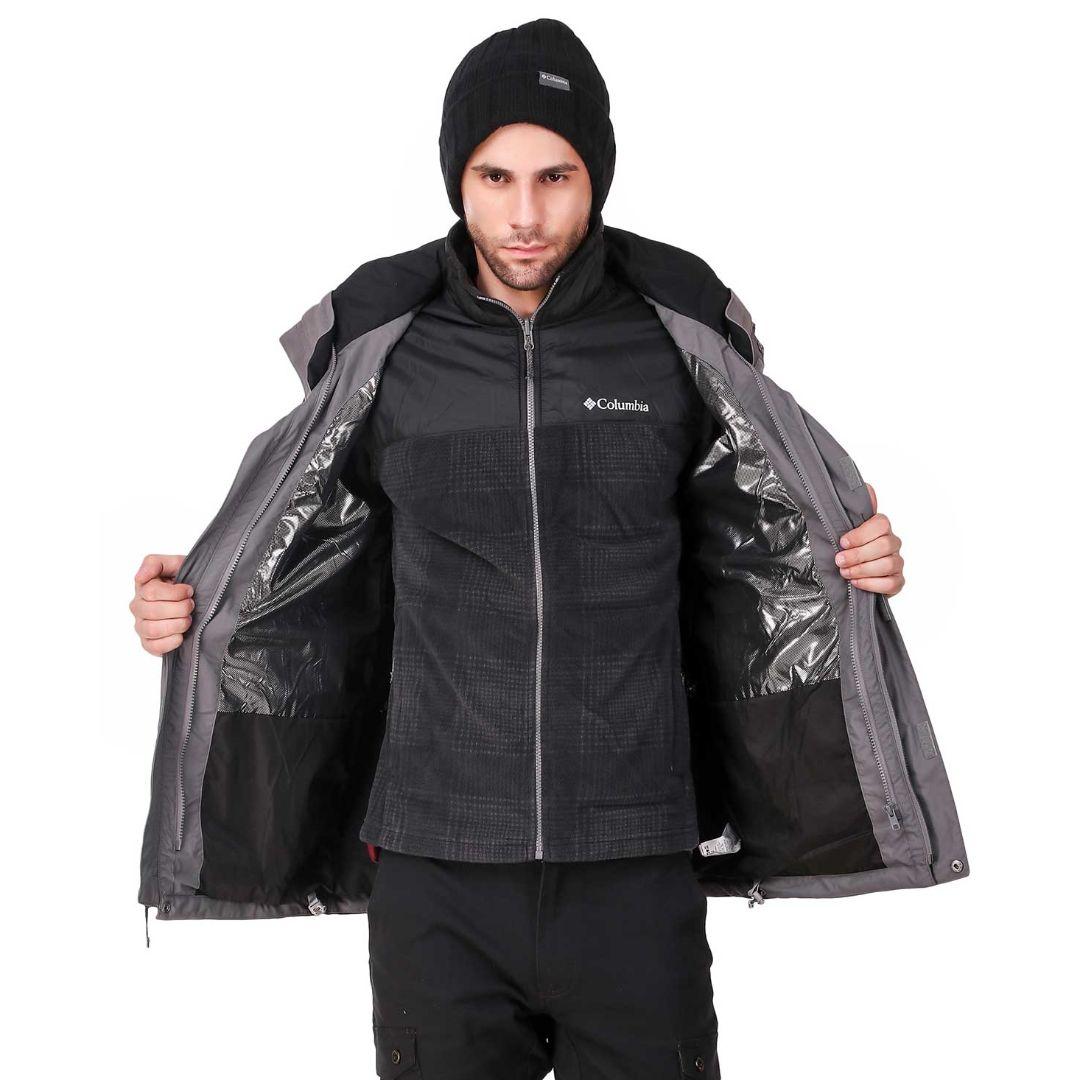 Columbia Men Grey Omni-Heat Reflective Bugaboo II Fleece Hooded Jacket