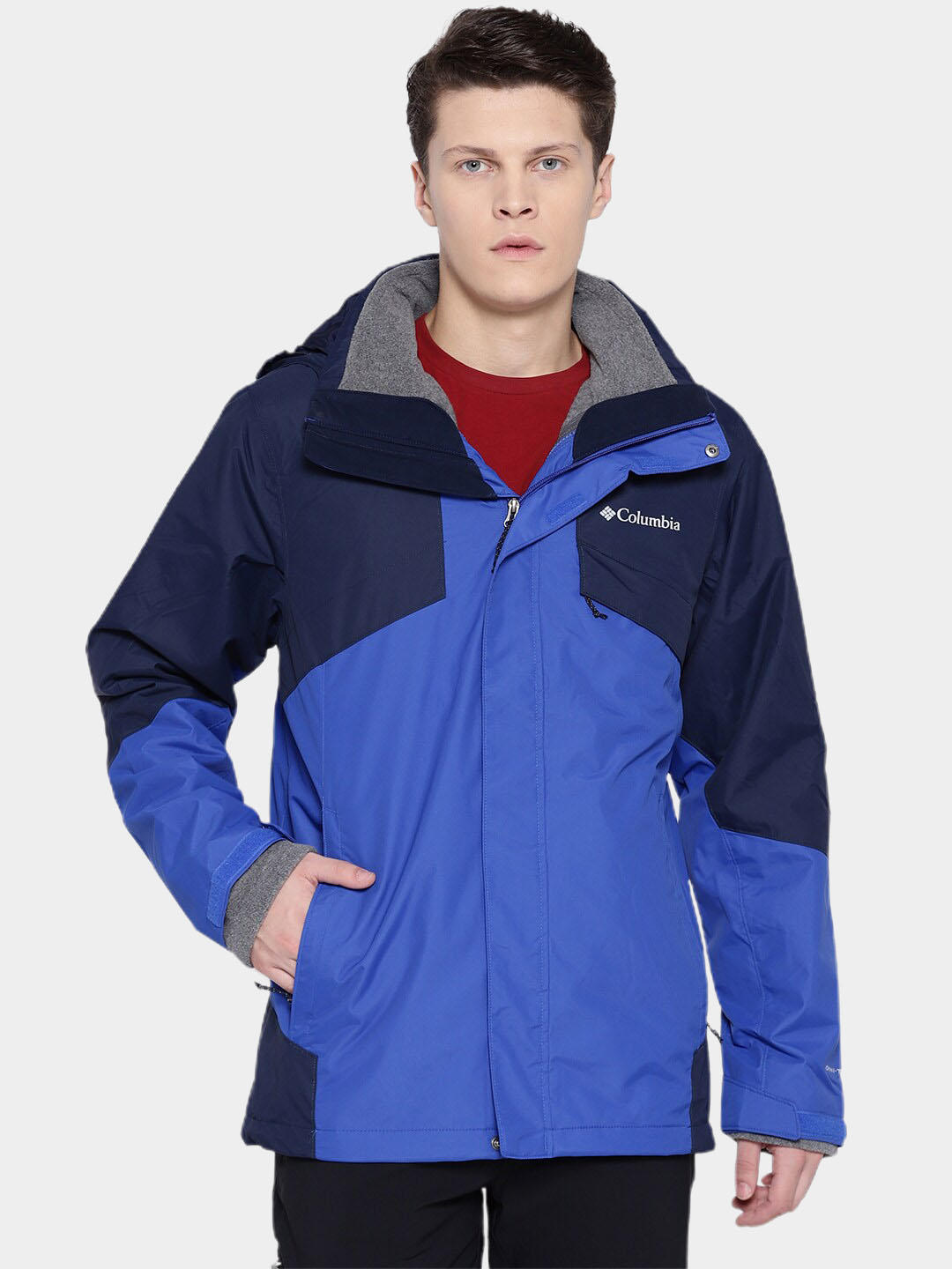Columbia Men Blue Omni-Heat Reflective Bugaboo II Fleece Hooded Interchange Jacket