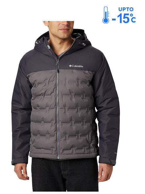 Columbia Men Grey Omni-Heat Reflective Grand Trek Hooded Down Jacket