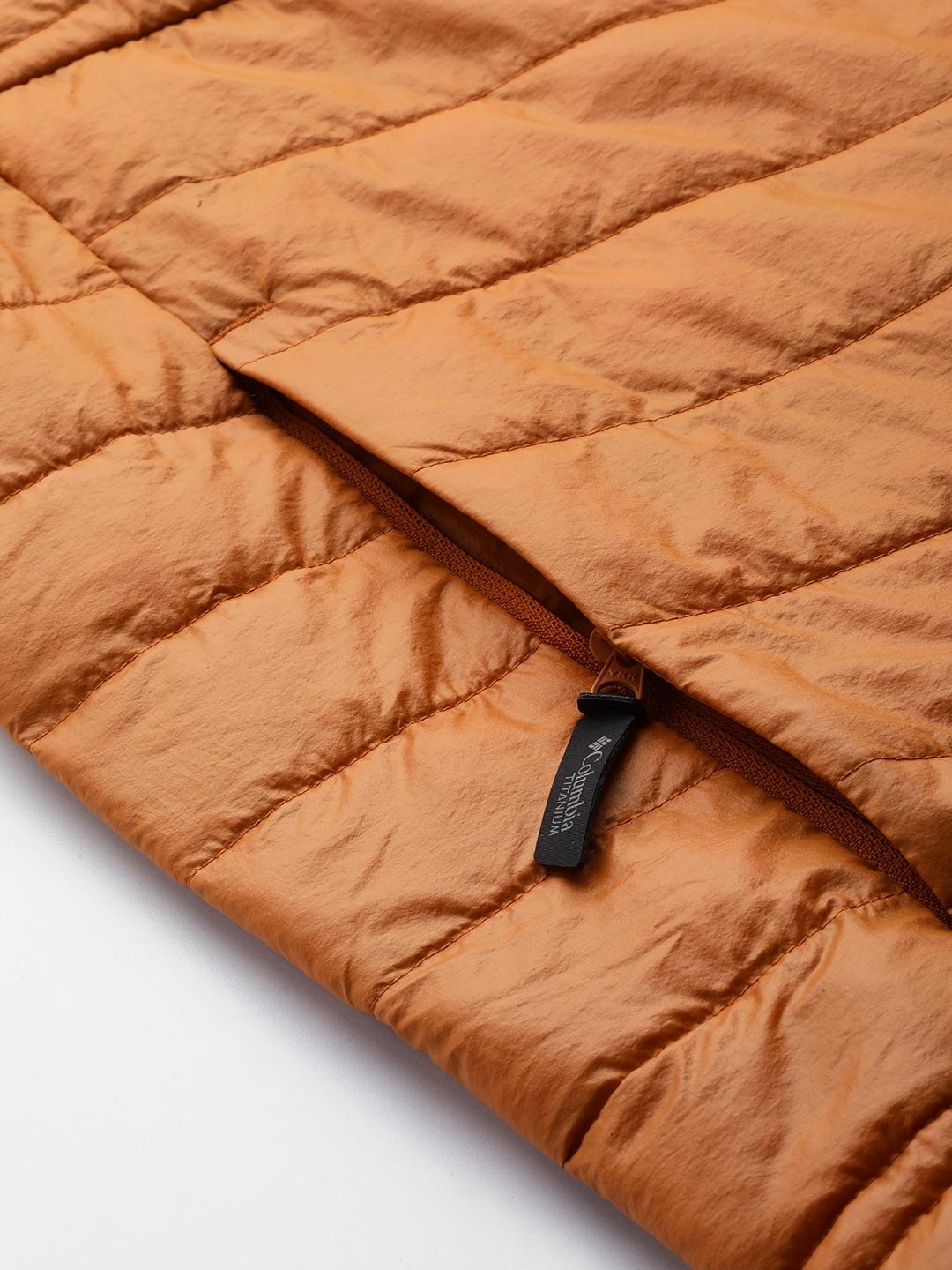 A Men Wearing Columbia Men Orange Platinum Peak Hooded Jacket