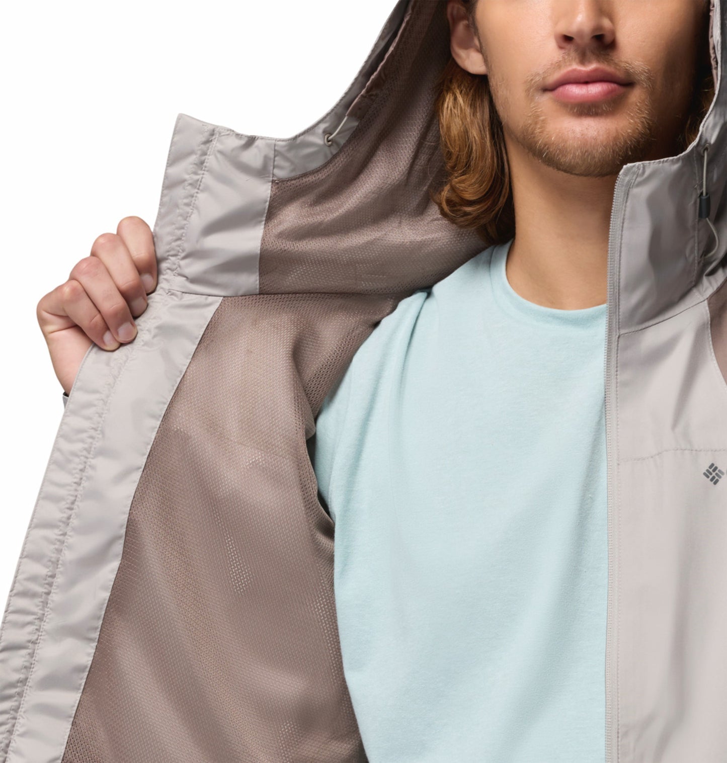 Columbia Men Light Grey Omni-Tech Inner Limits III Rain Jacket (Plus Size)