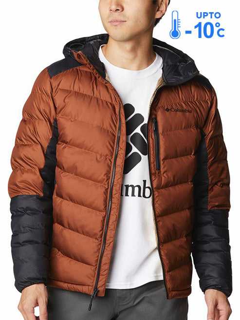 Columbia Men Brown Omni-Heat Inifnity Labyrinth Loop Hooded Down Jacket