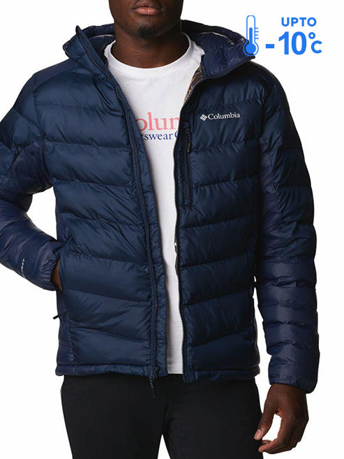 Columbia Men Navy Blue Omni-Heat Inifnity Labyrinth Loop Hooded Down Jacket
