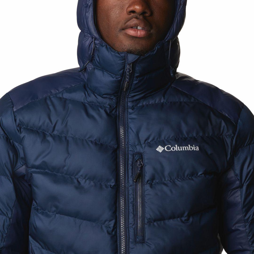 Columbia Men Navy Blue Omni-Heat Inifnity Labyrinth Loop Hooded Down Jacket