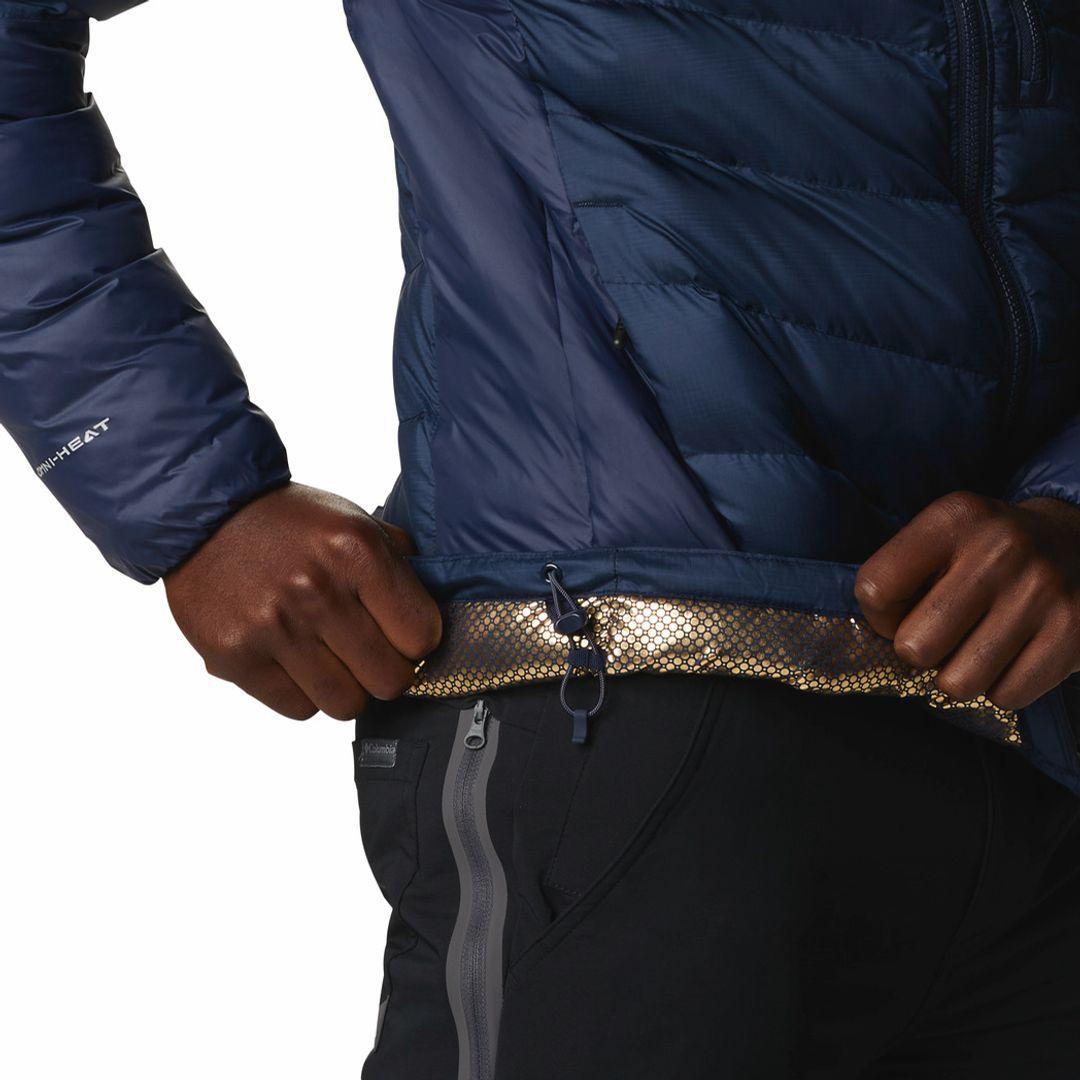Columbia Men Navy Blue Omni-Heat Inifnity Labyrinth Loop Hooded Down Jacket
