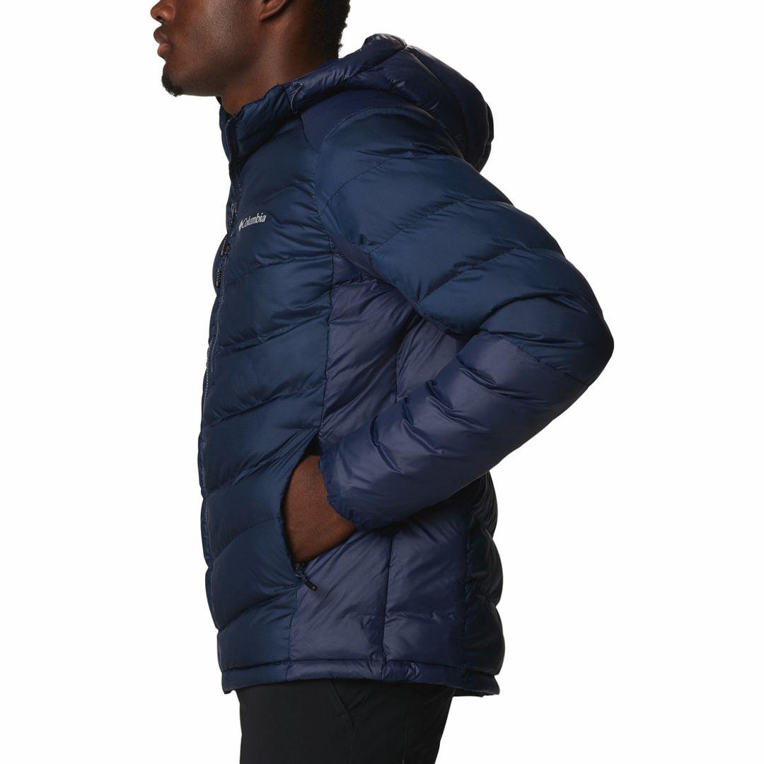 Columbia Men Navy Blue Omni-Heat Inifnity Labyrinth Loop Hooded Down Jacket