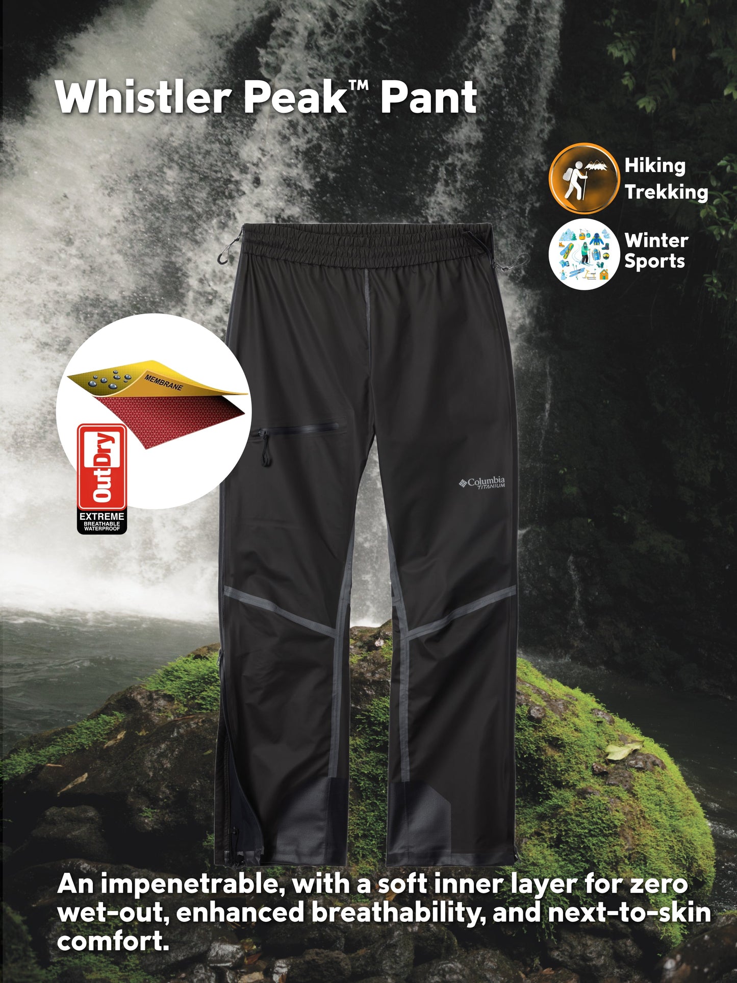 Columbia Men Black OutDry Whistler Peak Waterproof Rain Pant