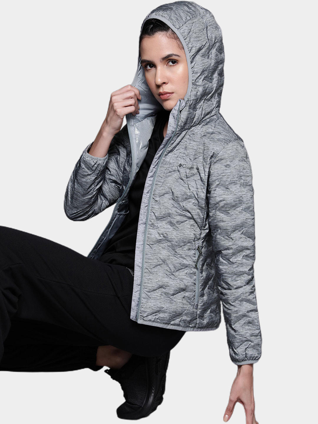 Columbia Women Grey Delta Ridge Down Hooded Jacket