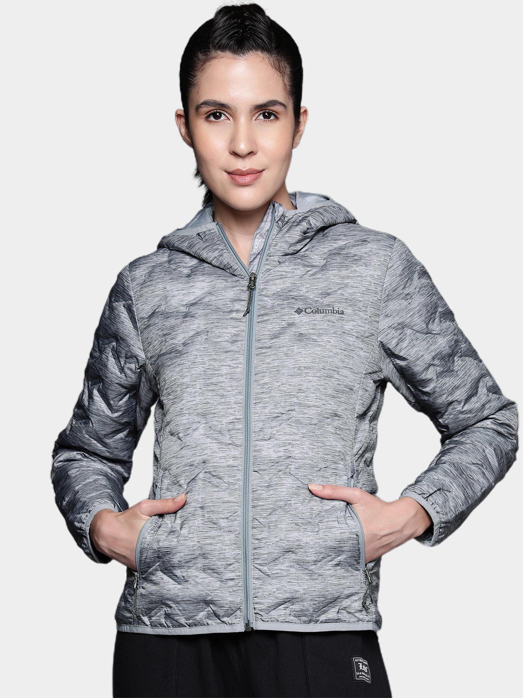 Columbia Women Grey Delta Ridge Down Hooded Jacket