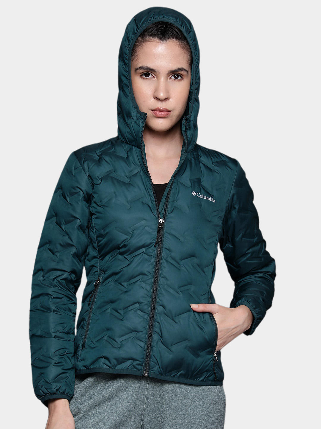 Columbia Women Navy Blue Delta Ridge Down Hooded Jacket
