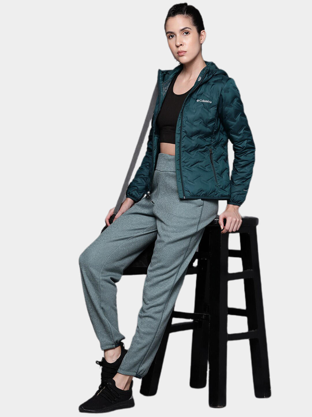 Columbia Women Navy Blue Delta Ridge Down Hooded Jacket