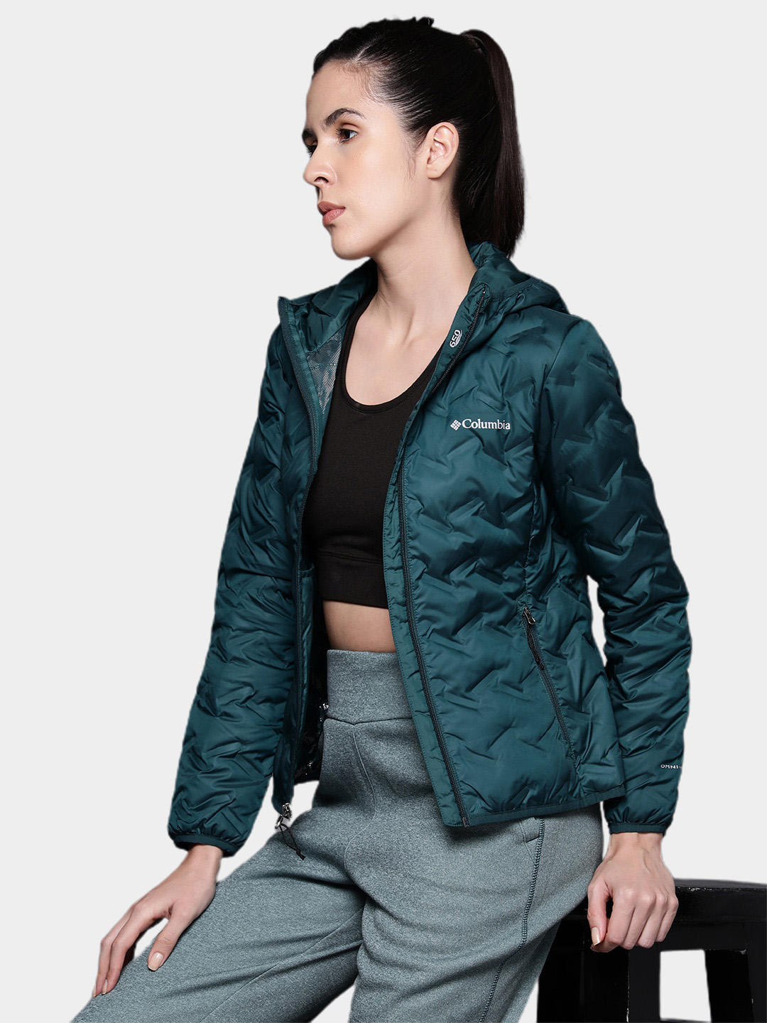 Columbia Women Navy Blue Delta Ridge Down Hooded Jacket