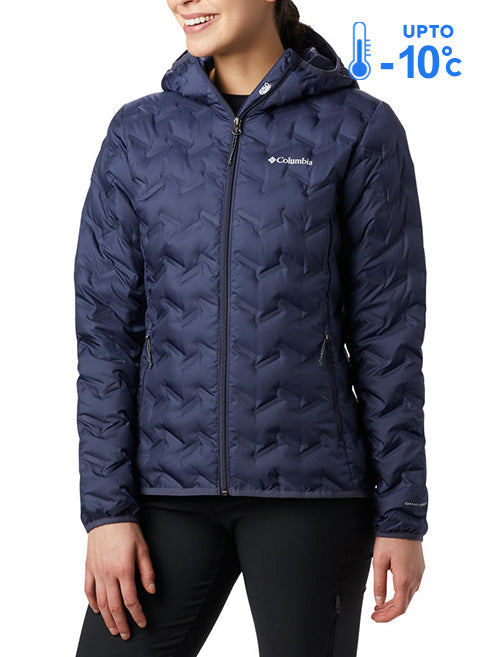 Columbia Women Navy Blue Omni-Heat Reflective Delta Ridge Hooded Down Jacket